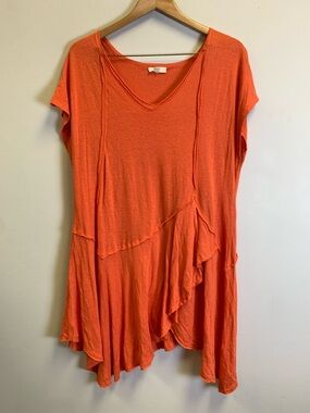 easel Orange Asymmetric Ruffle-Hem Short Sleeve Tunic Dress